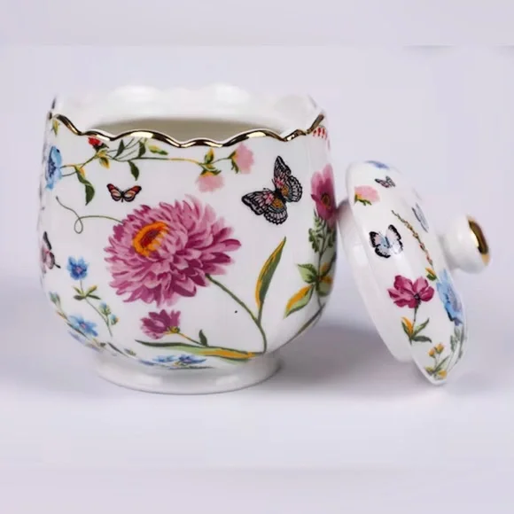 Grace Teaware Butterfly Garden Fine Porcelain Sugar bowl